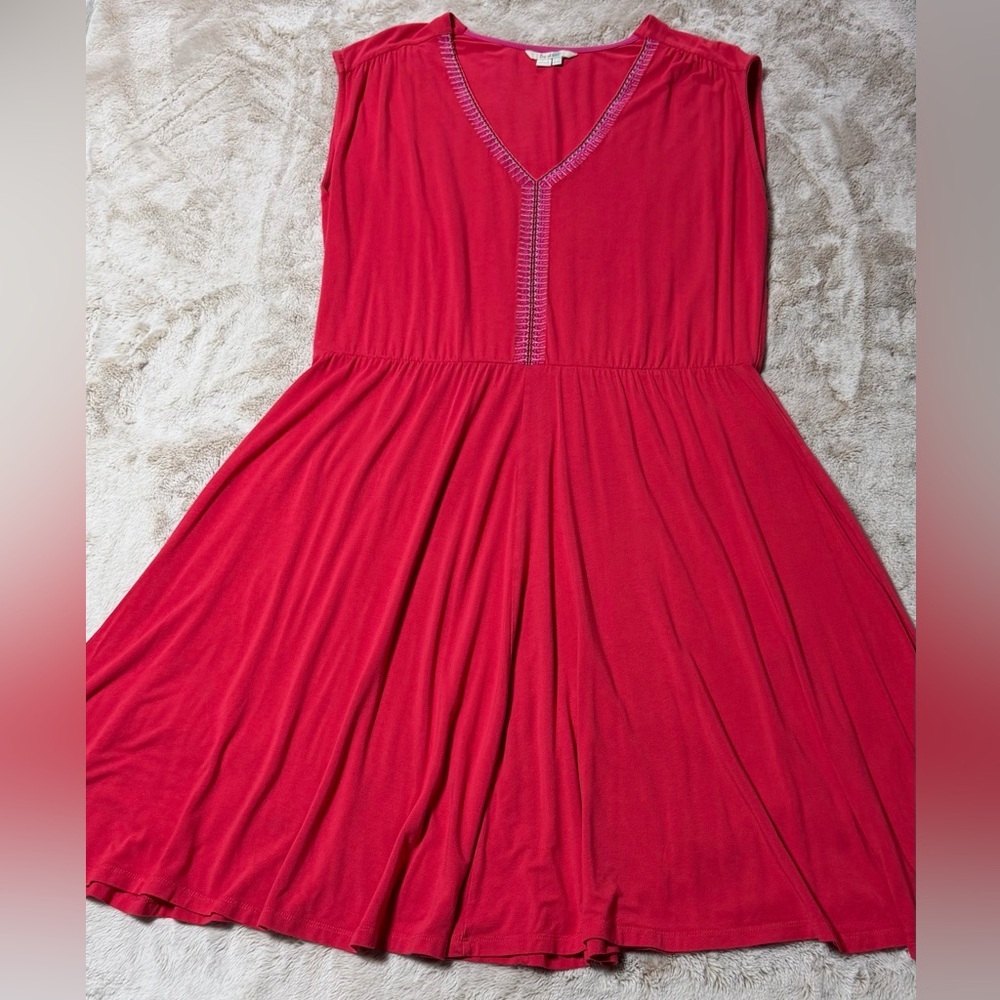 Boden Coral Pink Embroidered V-Neck Dress 16R